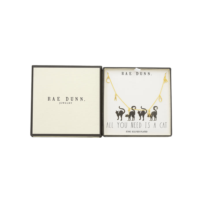 Rae Dunn "CAT MOM" Dangle Charm Necklace in Yellow Gold