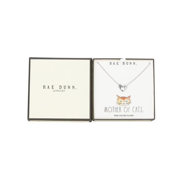 Rae Dunn Cat Heart Dangle Charm Necklace in Rhodium