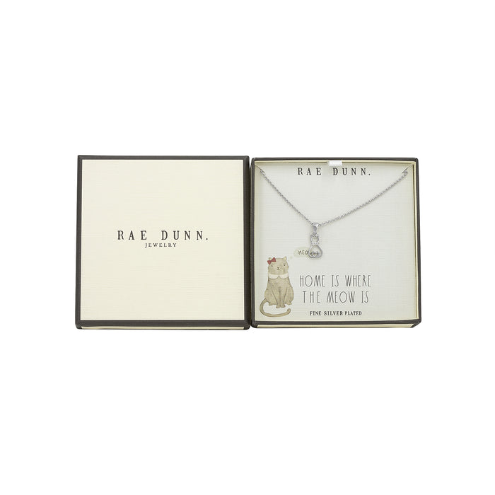 Rae Dunn Cat Charm Necklace in Rhodium
