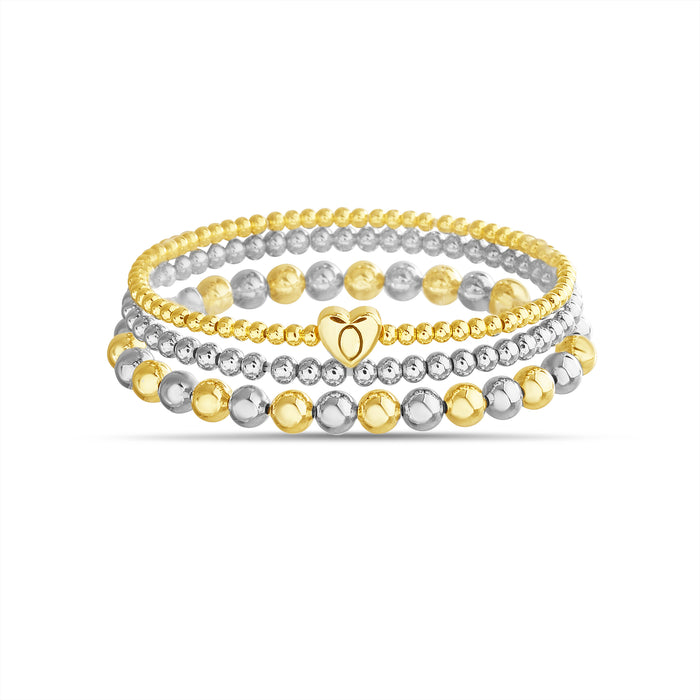Rae Dunn 2-Tone Initial Heart Charm Beaded Bracelet Set