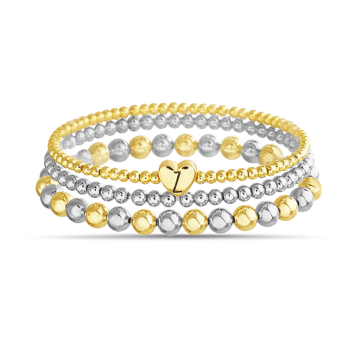 Rae Dunn 2-Tone Initial Heart Charm Beaded Bracelet Set