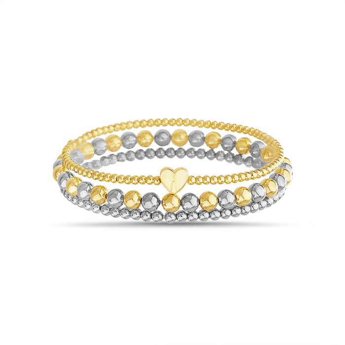Rae Dunn 2-Tone Initial Heart Charm Beaded Bracelet Set