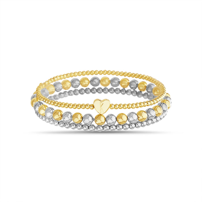 Rae Dunn 2-Tone Initial Heart Charm Beaded Bracelet Set