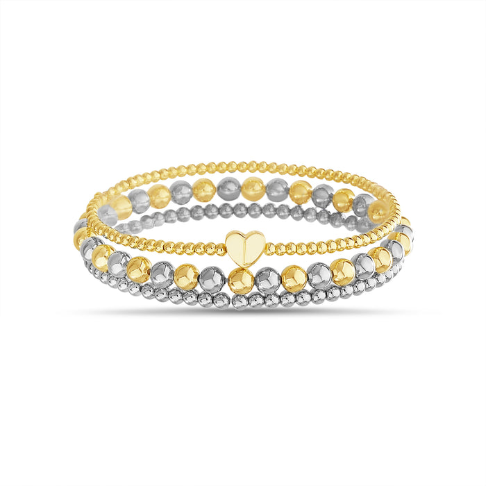 Rae Dunn 2-Tone Initial Heart Charm Beaded Bracelet Set
