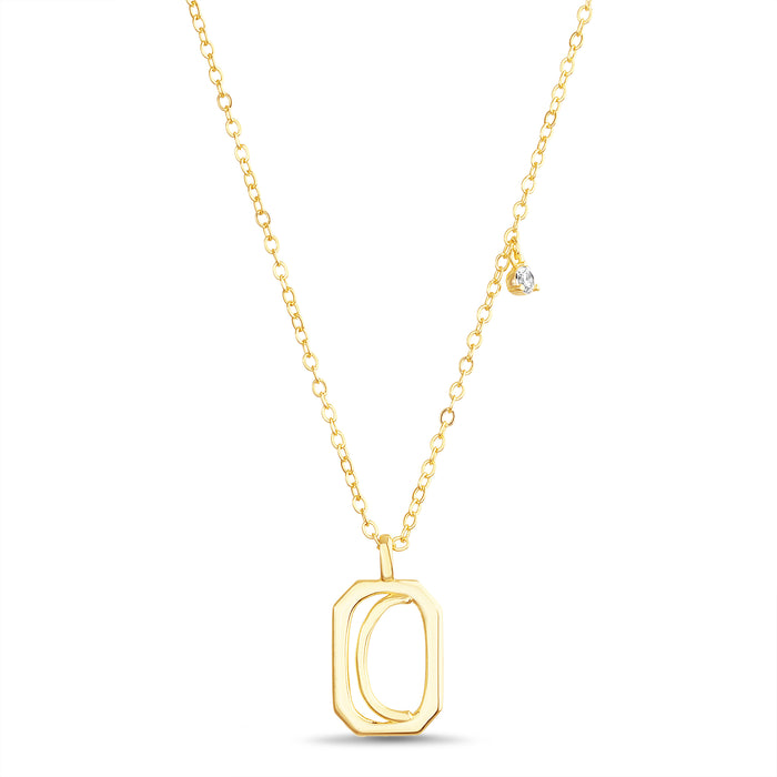 Rae Dunn rectangle initial charm necklace in yellow gold plated brass