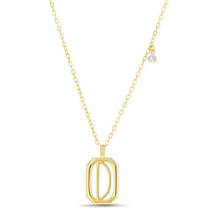 Rae Dunn rectangle initial charm necklace in yellow gold plated brass