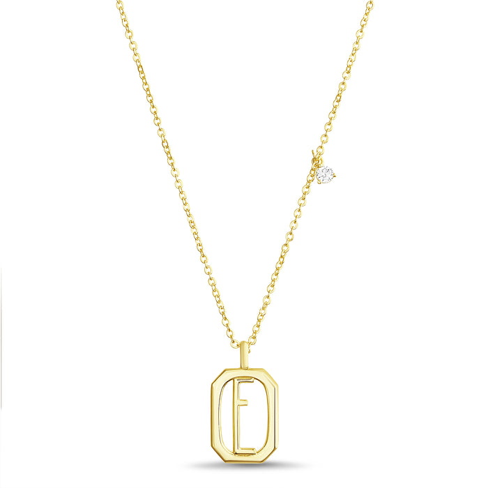 Rae Dunn rectangle initial charm necklace in yellow gold plated brass