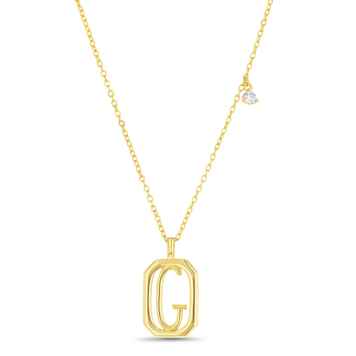 Rae Dunn rectangle initial charm necklace in yellow gold plated brass