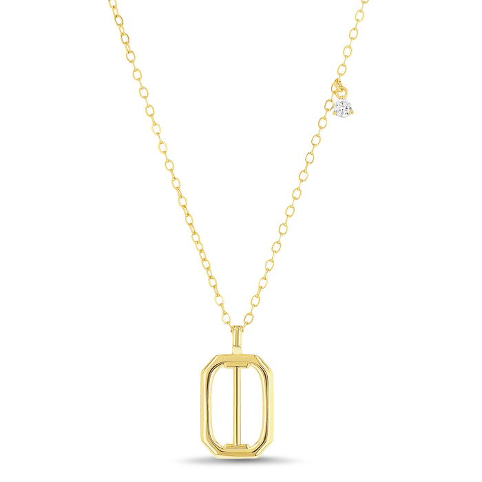 Rae Dunn rectangle initial charm necklace in yellow gold plated brass