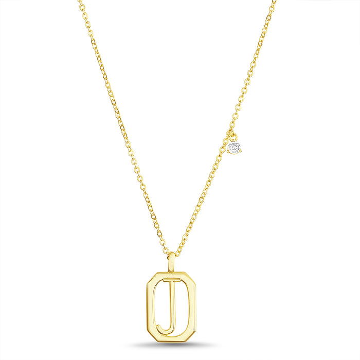 Rae Dunn rectangle initial charm necklace in yellow gold plated brass