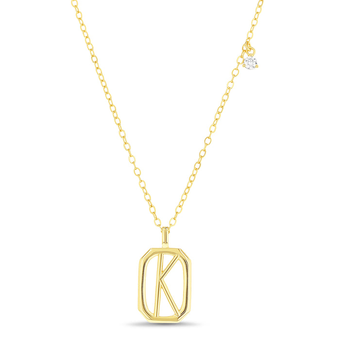 Rae Dunn rectangle initial charm necklace in yellow gold plated brass