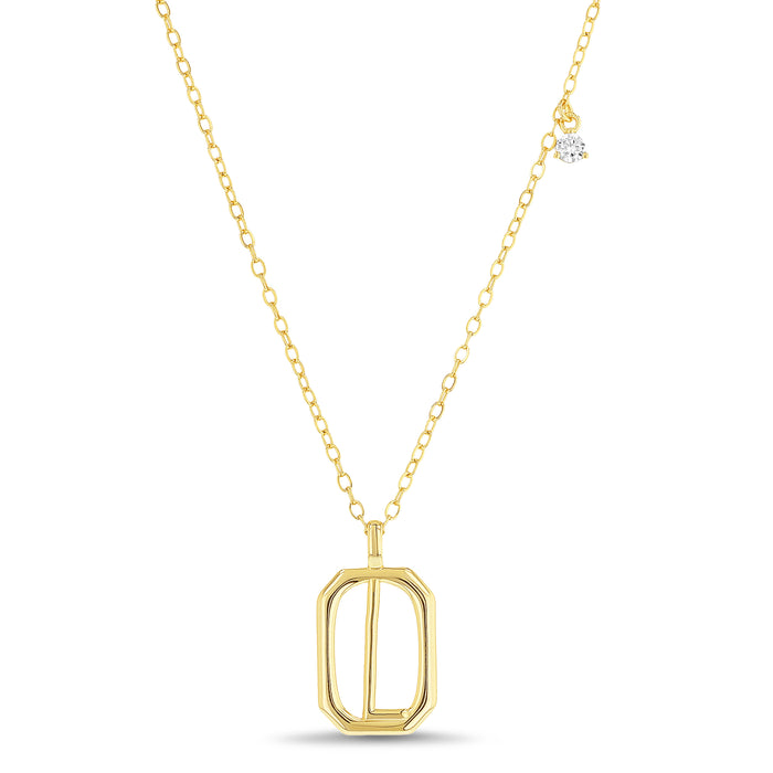 Rae Dunn rectangle initial charm necklace in yellow gold plated brass
