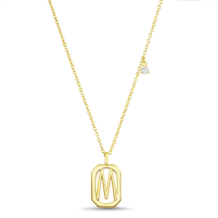 Rae Dunn rectangle initial charm necklace in yellow gold plated brass