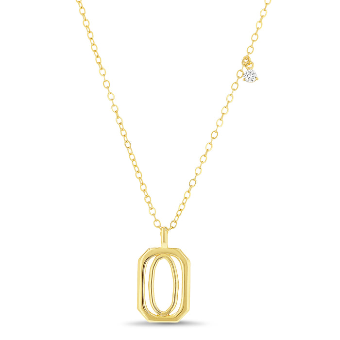 Rae Dunn rectangle initial charm necklace in yellow gold plated brass