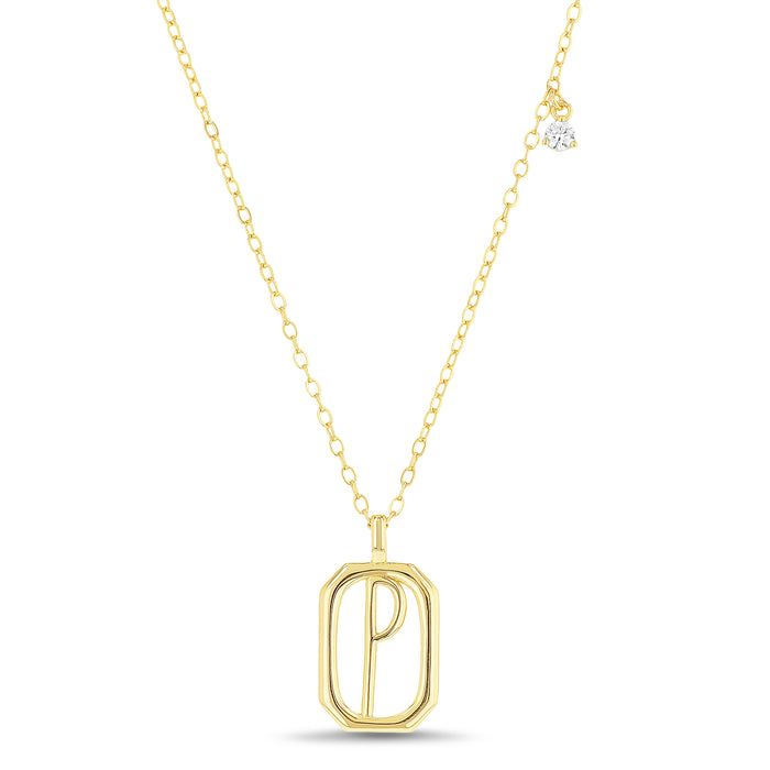 Rae Dunn rectangle initial charm necklace in yellow gold plated brass