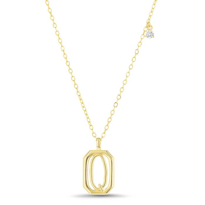 Rae Dunn rectangle initial charm necklace in yellow gold plated brass