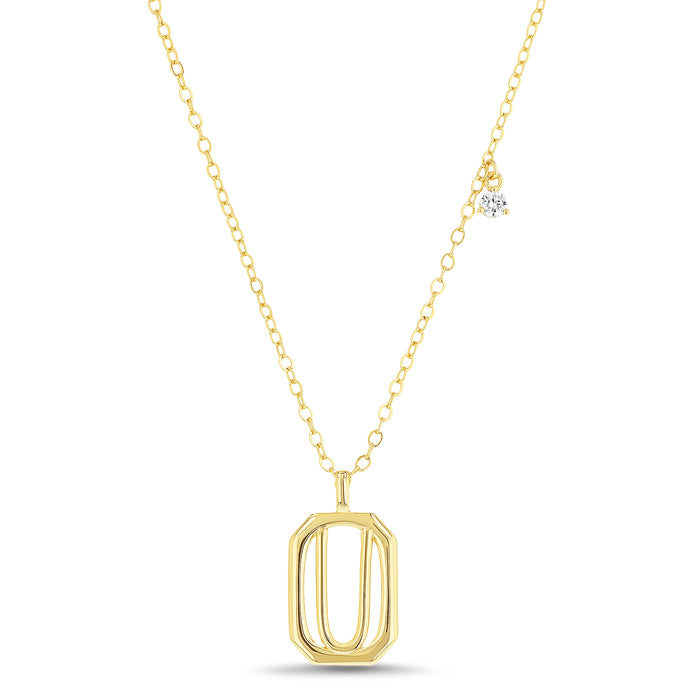 Rae Dunn rectangle initial charm necklace in yellow gold plated brass