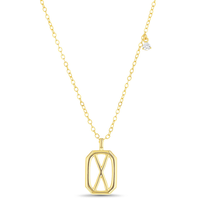 Rae Dunn rectangle initial charm necklace in yellow gold plated brass
