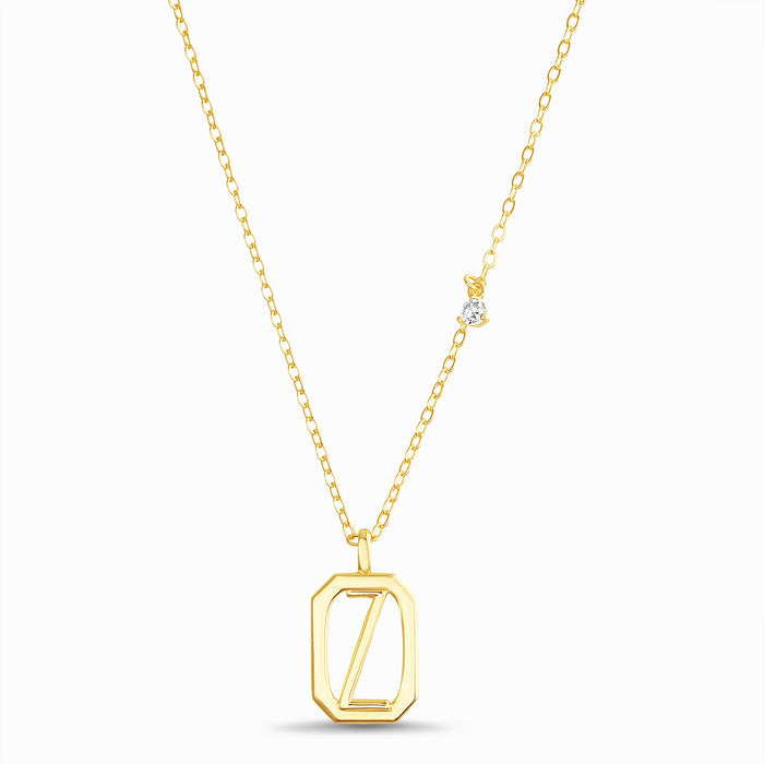 Rae Dunn rectangle initial charm necklace in yellow gold plated brass