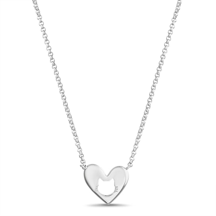 Rae Dunn Cat Heart Dangle Charm Necklace in Rhodium