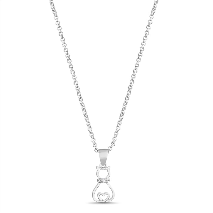 Rae Dunn Cat Charm Necklace in Rhodium