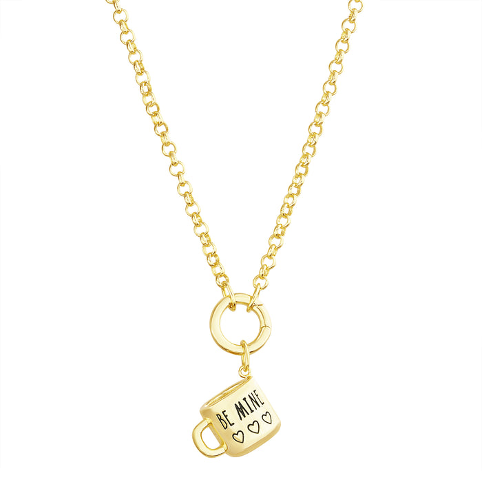 Rae Dunn "BE MINE" Mug Charm Necklace in Gold
