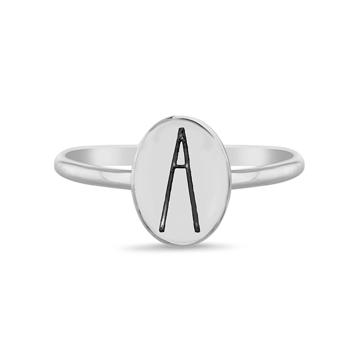 Rae Dunn initial disc ring in rhodium plated brass