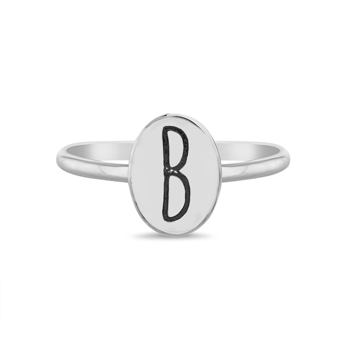 Rae Dunn initial disc ring in rhodium plated brass