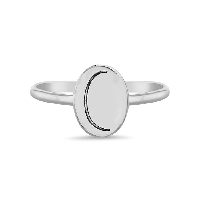 Rae Dunn initial disc ring in rhodium plated brass