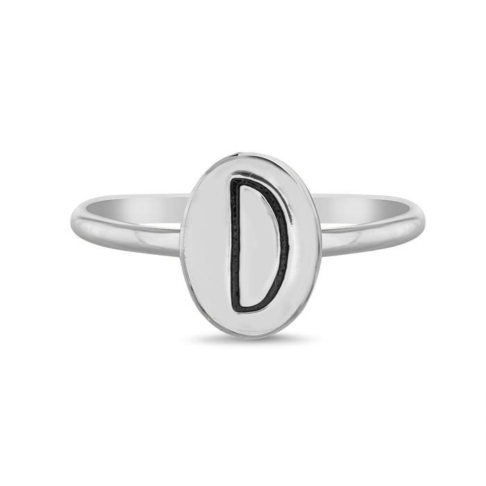 Rae Dunn initial disc ring in rhodium plated brass