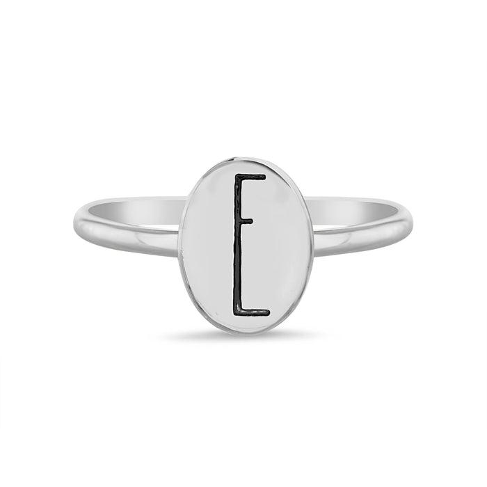 Rae Dunn initial disc ring in rhodium plated brass