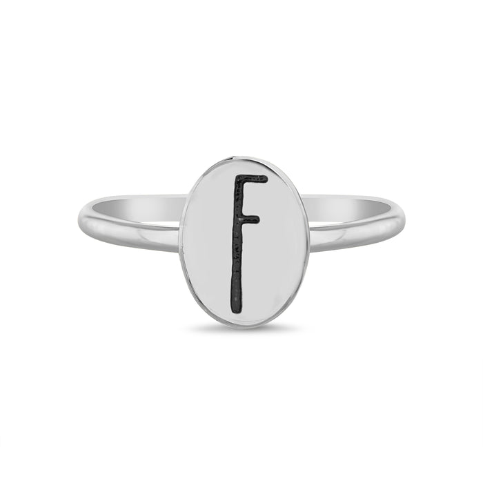 Rae Dunn initial disc ring in rhodium plated brass