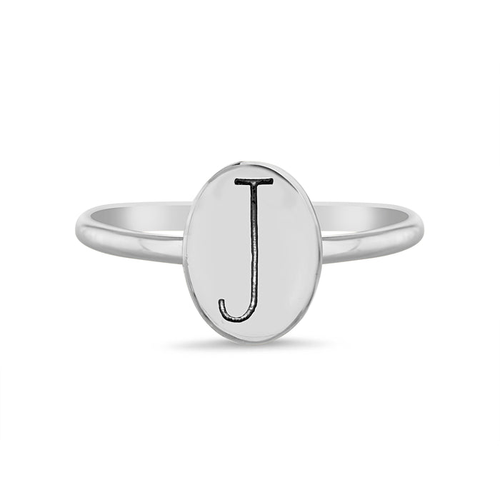 Rae Dunn initial disc ring in rhodium plated brass