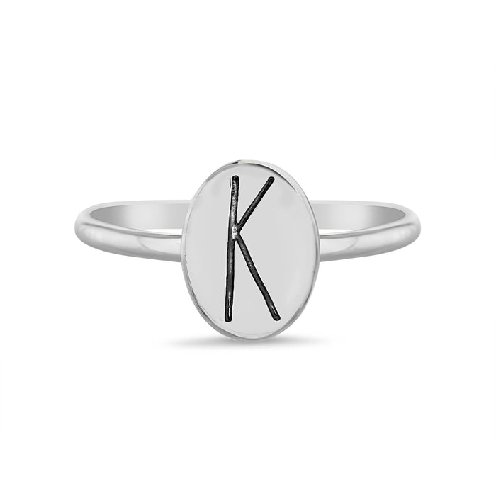 Rae Dunn initial disc ring in rhodium plated brass