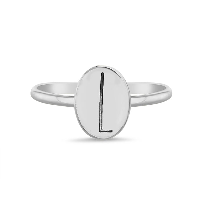 Rae Dunn initial disc ring in rhodium plated brass