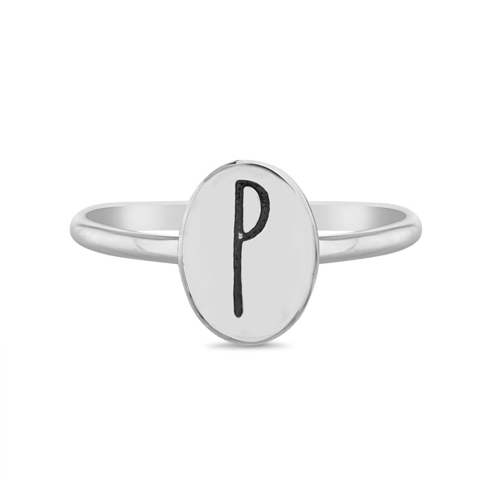 Rae Dunn initial disc ring in rhodium plated brass