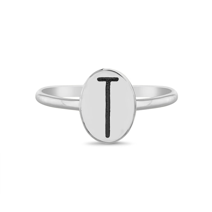 Rae Dunn initial disc ring in rhodium plated brass