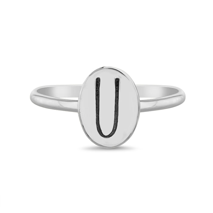 Rae Dunn initial disc ring in rhodium plated brass