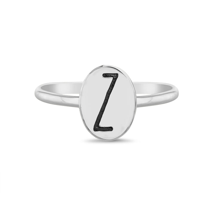 Rae Dunn initial disc ring in rhodium plated brass