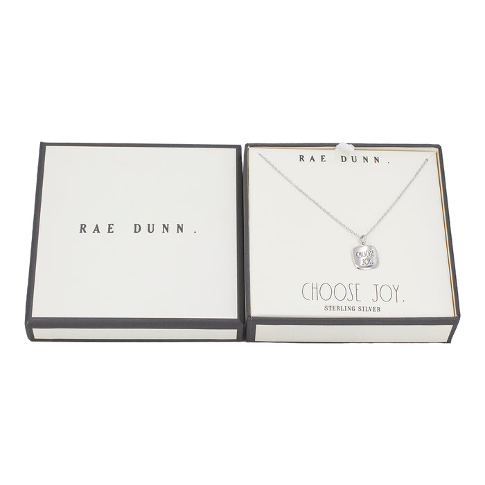 Rae Dunn engraved CHOOSE JOY square cable chain necklace in rhodium plated sterling silver