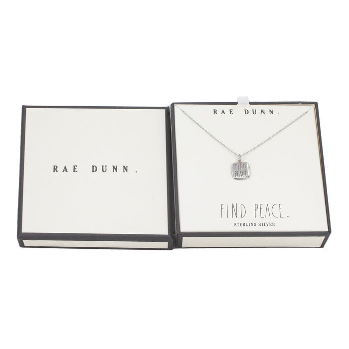 Rae Dunn engraved FIND PEACE square cable chain necklace in rhodium plated sterling silver