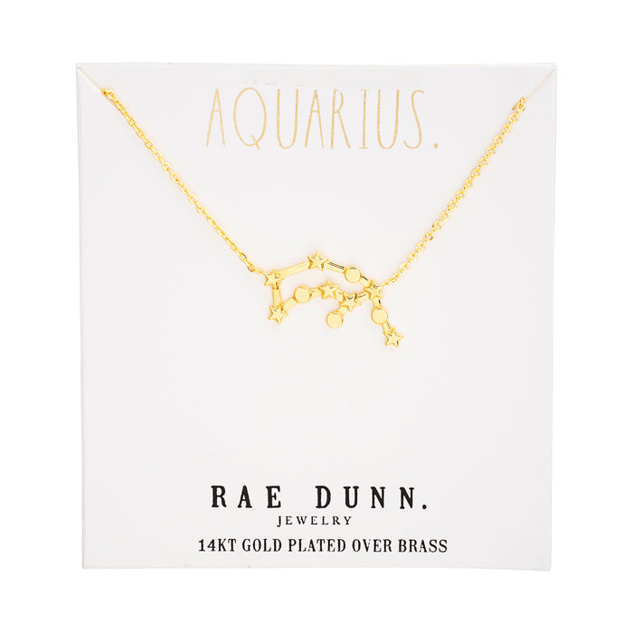 Rae Dunn aquarius zodiac sign necklace in yellow gold plated brass