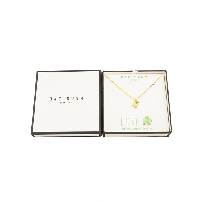 Rae Dunn shamrock clover necklace in gold plated brass