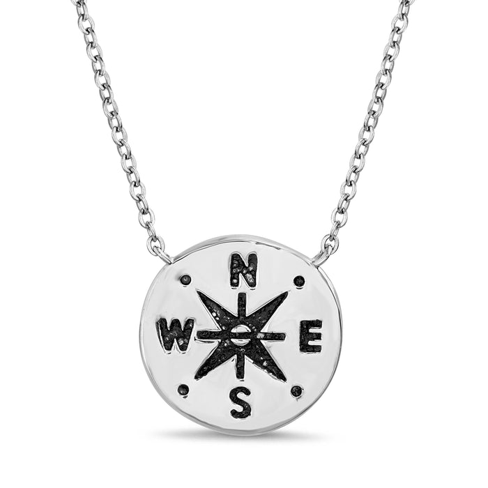 Rae Dunn hammered compass disk cable chain necklace in oxidized rhodium plated sterling silver
