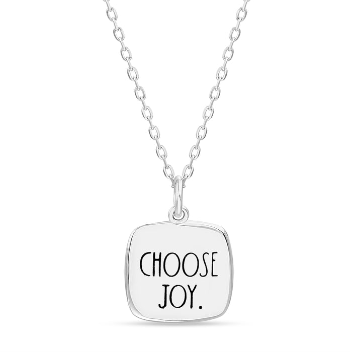 Rae Dunn engraved CHOOSE JOY square cable chain necklace in rhodium plated sterling silver