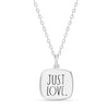 Rae Dunn engraved JUST LOVE square cable chain necklace in rhodium plated sterling silver