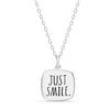 Rae Dunn engraved JUST SMILE square cable chain necklace in rhodium plated sterling silver