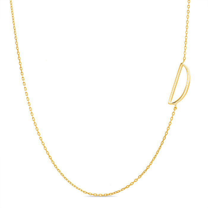 Rae Dunn asymmetrical initial necklace in yellow gold plated brass