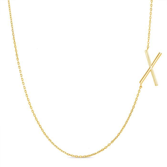 Rae Dunn asymmetrical initial necklace in yellow gold plated brass