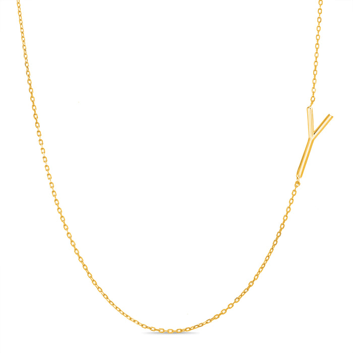 Rae Dunn asymmetrical initial necklace in yellow gold plated brass